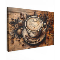 LEINWANDBILD Kaffee - Vintage - Braun - Tasse - Holz XXL 150x100 cm - Braun, Textil (150/100cm) - MuchoWow