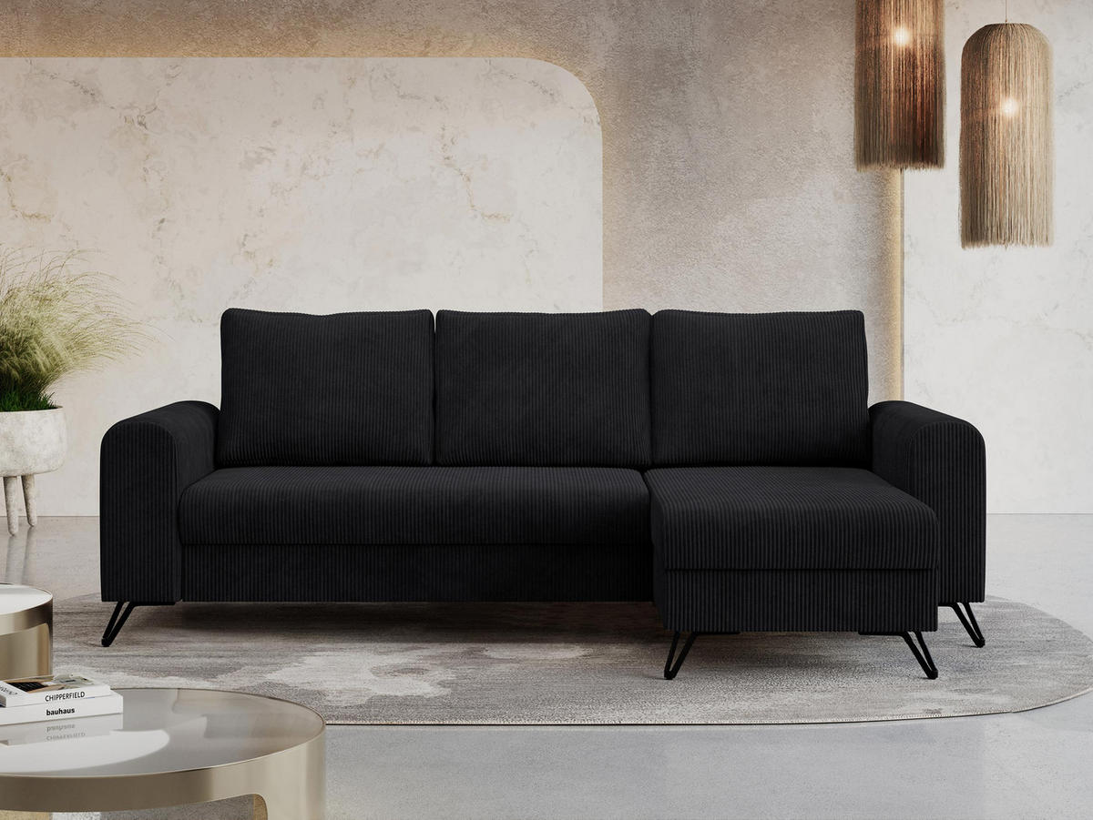 ECKSOFA Hugo Cord Schwarz - Schwarz, Textil/Metall (242/140cm) - MKS