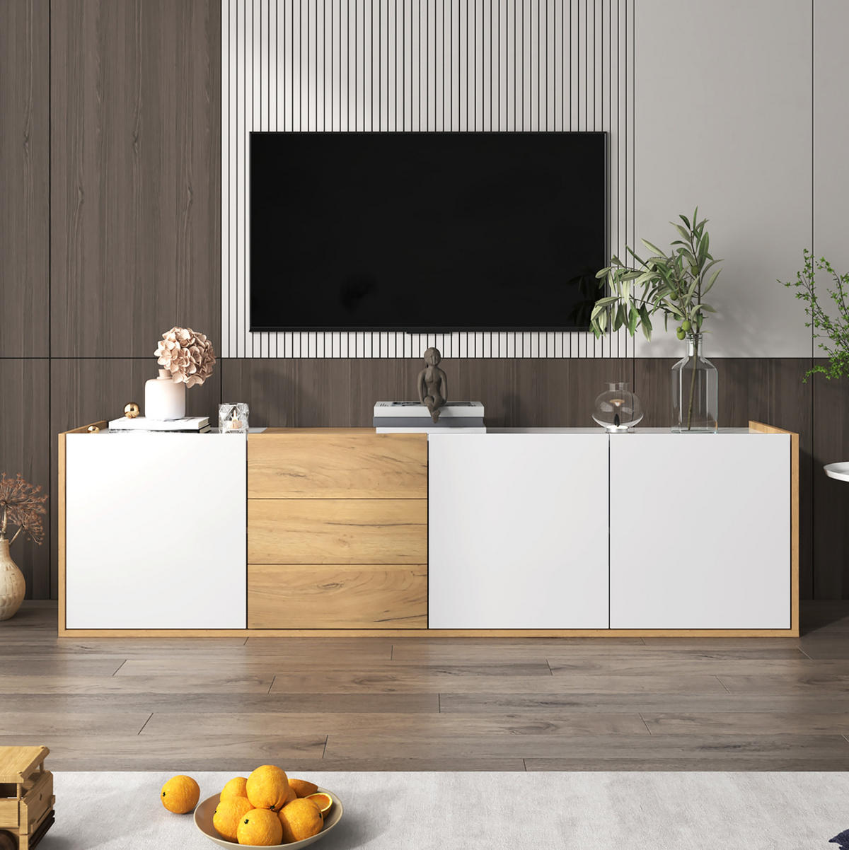 TV-ELEMENT mit 3 Türen und 3 Schubladen 171,5 cm Weiß Holzfarbe - Weiß, Holzwerkstoff (35/47/171.5cm) - Beauniv