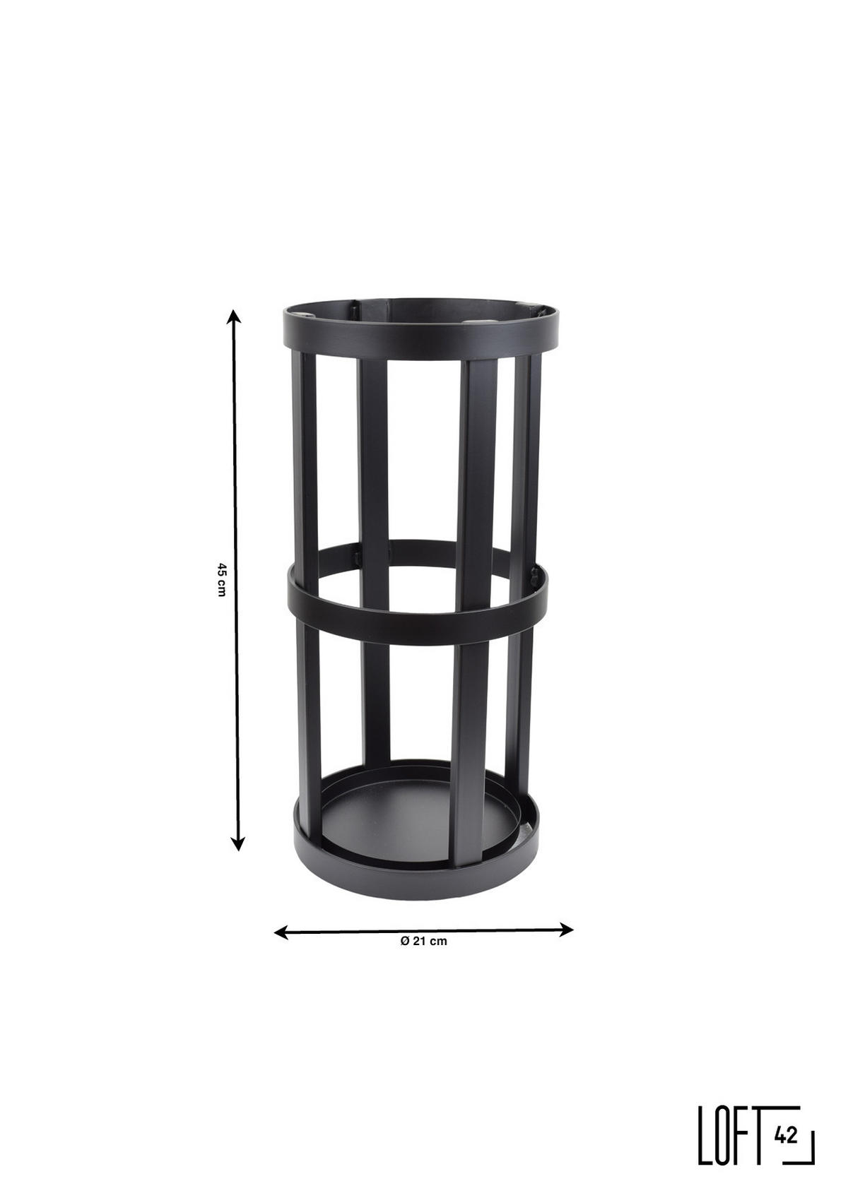 SCHIRMSTÄNDER Detroit Schwarz - Schwarz, Metall (20/20/45cm) - LOFT42