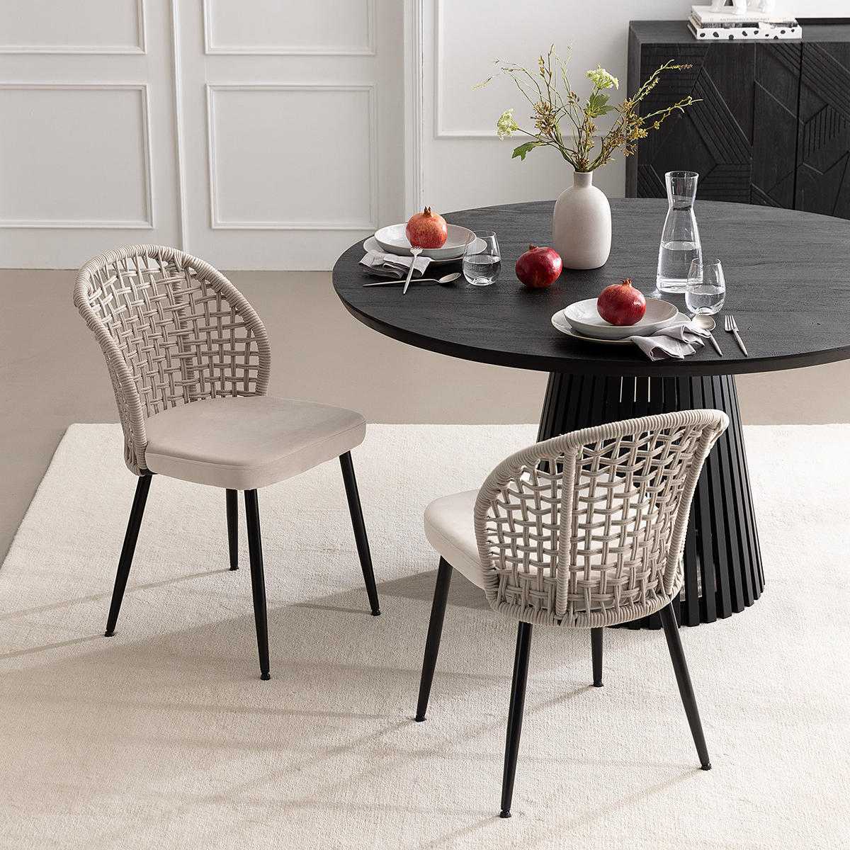 ESSZIMMERSTUHL 2er-Set - Samt / Stahl - Beige / Schwarz - Beige/Schwarz, Textil/Metall (47/84/58cm) - home24