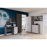 JUGENDZIMMER Elora in Grau und Weiß – 4-teiliges Set mit Schreibtisch, Kommode, Wandregal und Schrank – Grifffarbe Weiß - Grau, Holzwerkstoff (80/200/120cm)