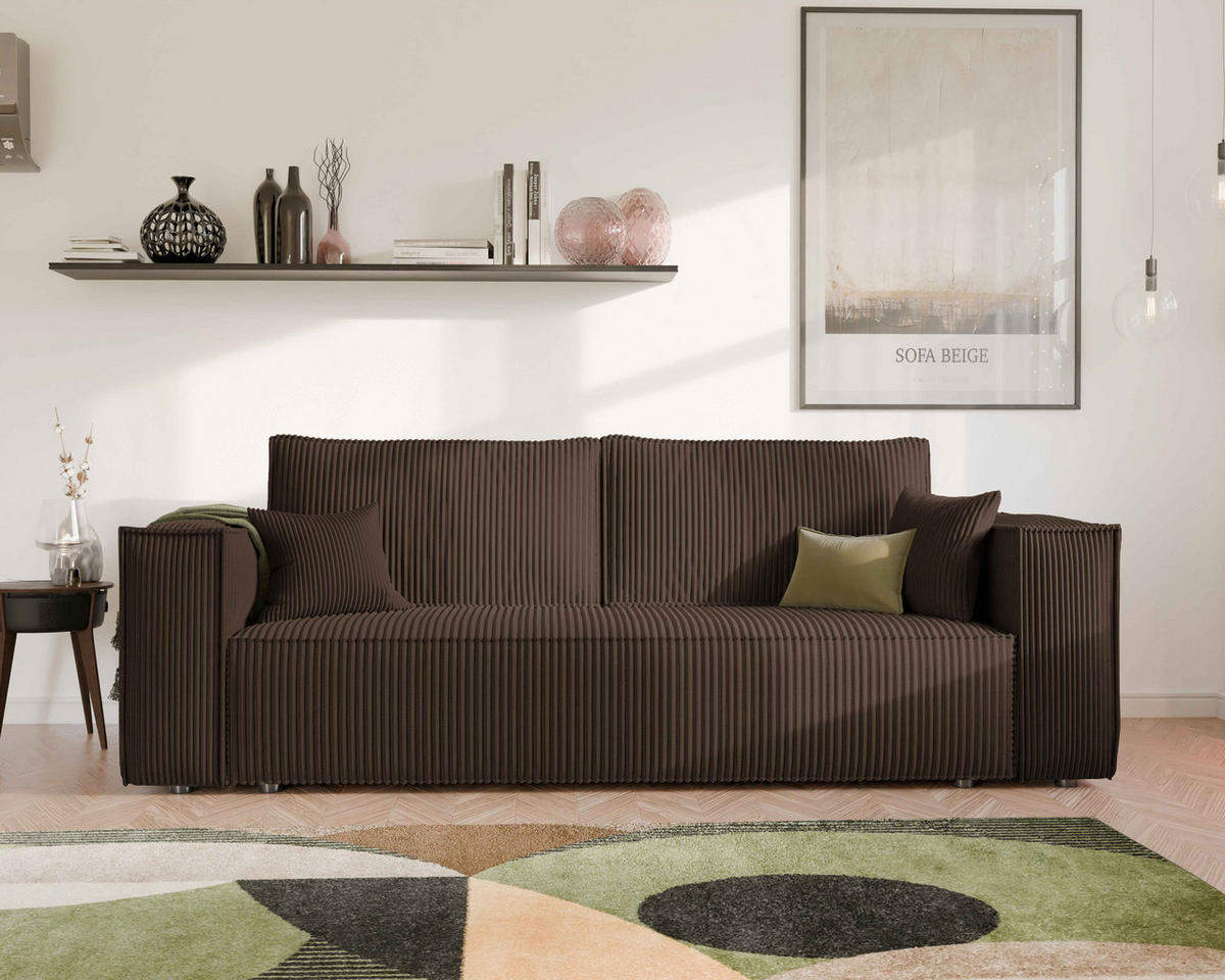 SOFA mit Schlaffunktion und Bettkasten, Braun - Braun, Holzwerkstoff/Textil (240/84/105cm) - Idohome
