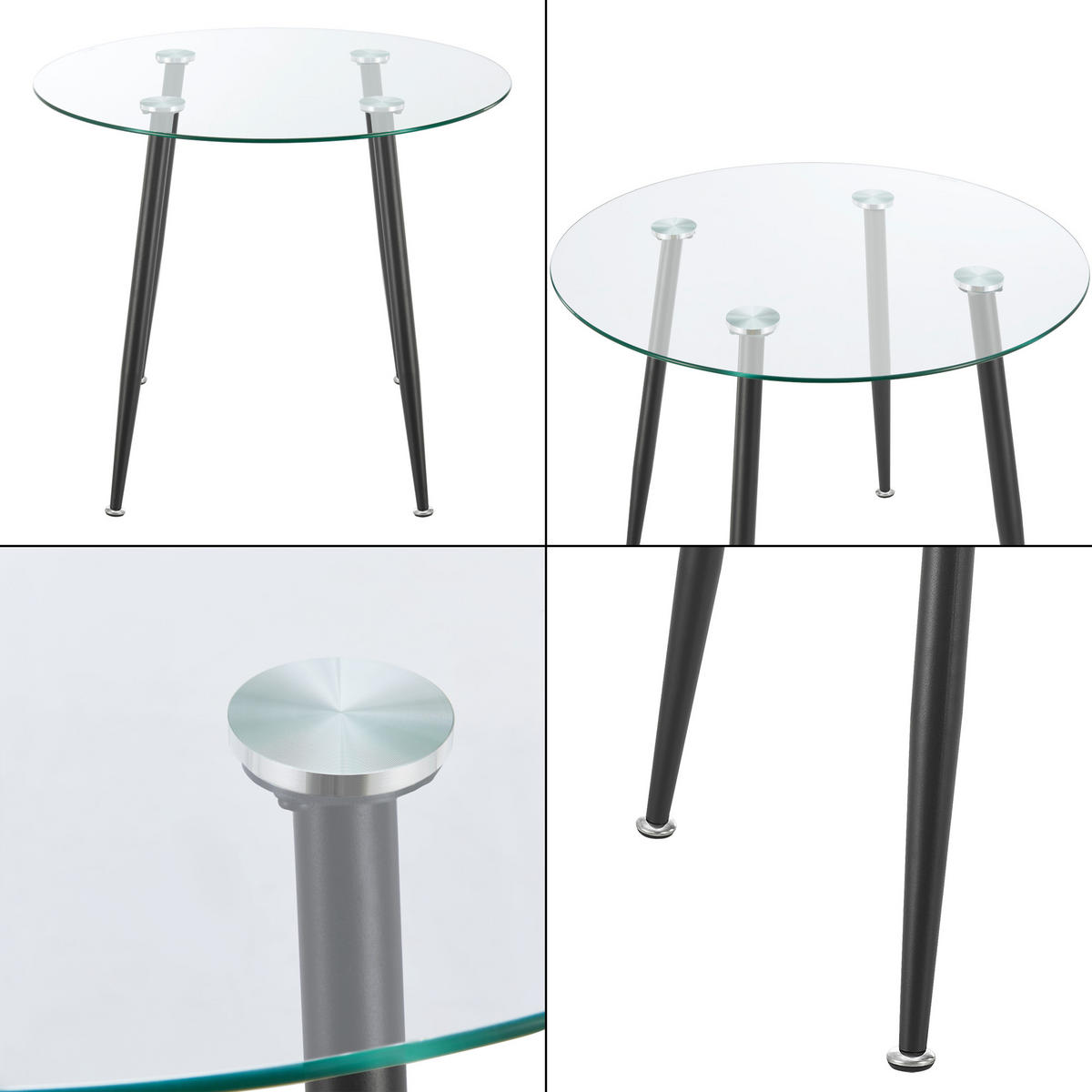 ESSTISCH Humppila - Transparent/Schwarz, Glas/Metall (80/80/75cm) - [en.casa]