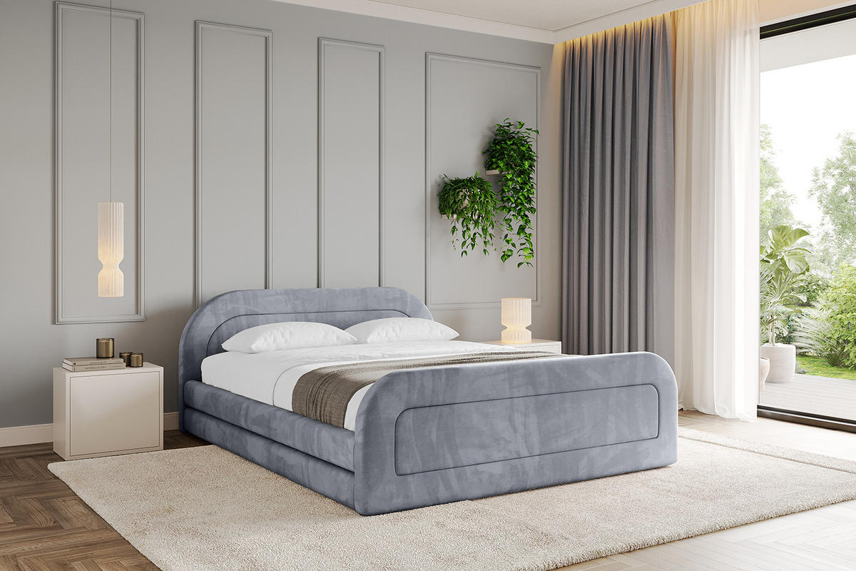 POLSTERBETT mit Bettkasten, Fußteil und Lattenrost, Boxbett mit Matratze H3/H4 - LERIS-v1-Z 120x200 Grau - Grau, Holzwerkstoff/Textil (120/200cm) - ALTDECOR