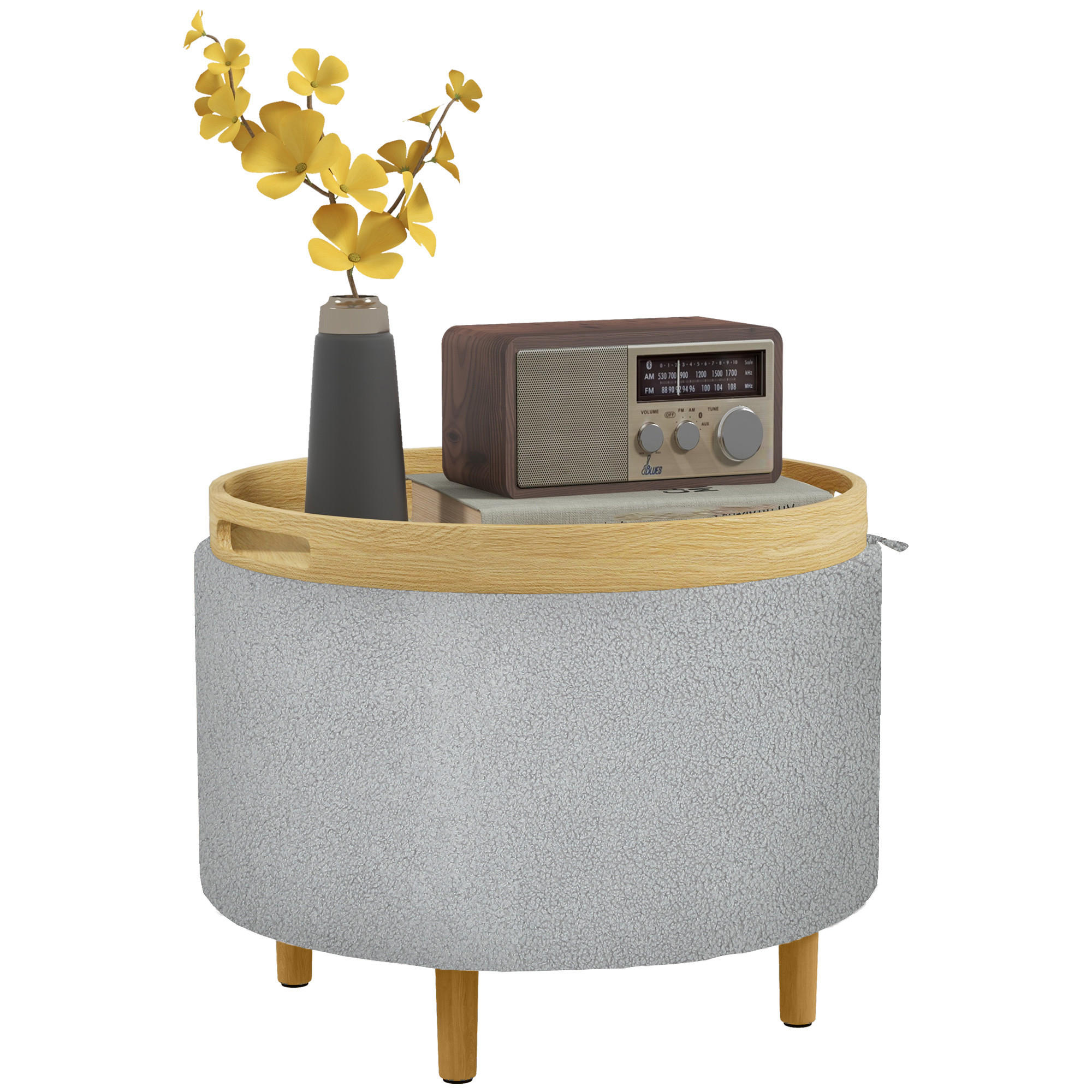 HOCKER DE-07148 Teddyfleece, versteckter Stauraum, umkehrbarer Deckel Grau - Grau, Holzwerkstoff (56/42/56cm) - ComfortXL