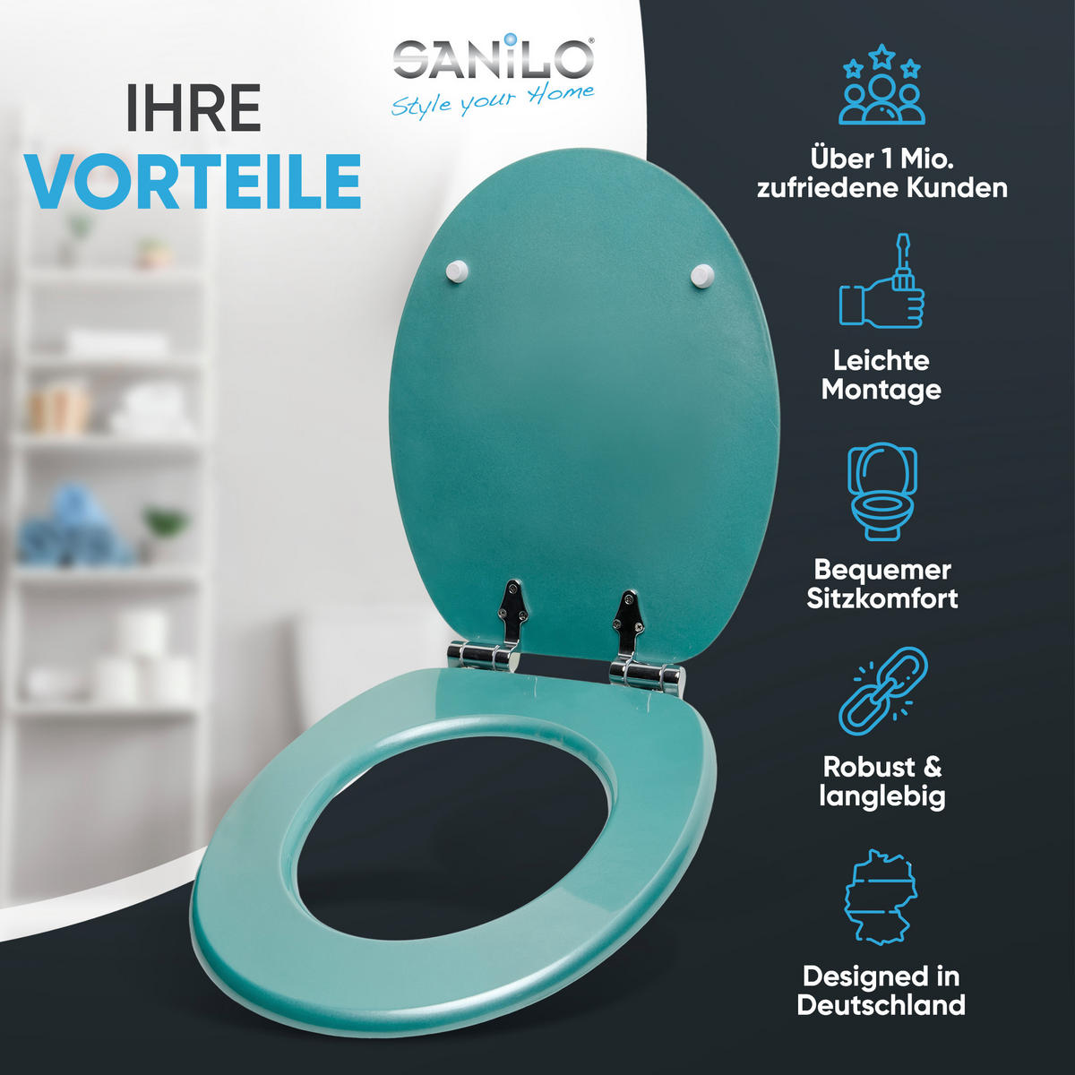 WC-SITZ Absenkautomatik Glitzer Türkis - Türkis, Holzwerkstoff (38/6/47cm) - Sanilo