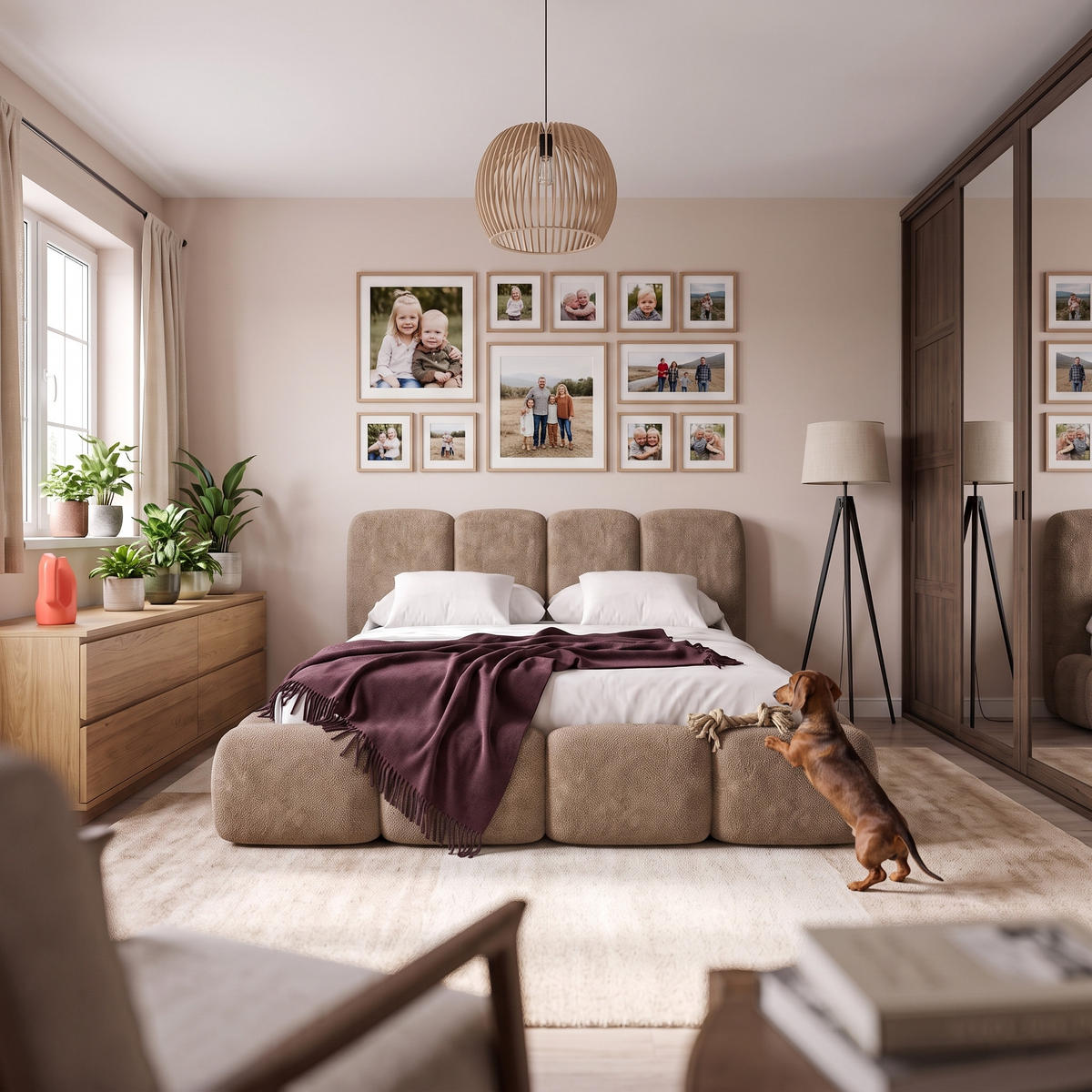 POLSTERBETT SUENO MAXI 200x200 cm in Beige, gepolstertes Kopfteil, Metalllattenrost, Bettkasten, Chenille-Stoff - Beige/Naturfarben, Holz/Textil (200/200cm) - Muffo