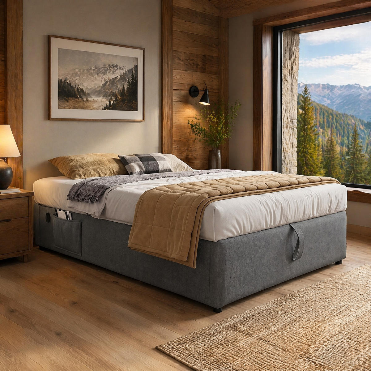 POLSTERBETT 90/200 mit Bettkasten und USB-C-Ladefunktion in Grau - Grau, Holzwerkstoff/Textil (90/200cm) - EVRYAE