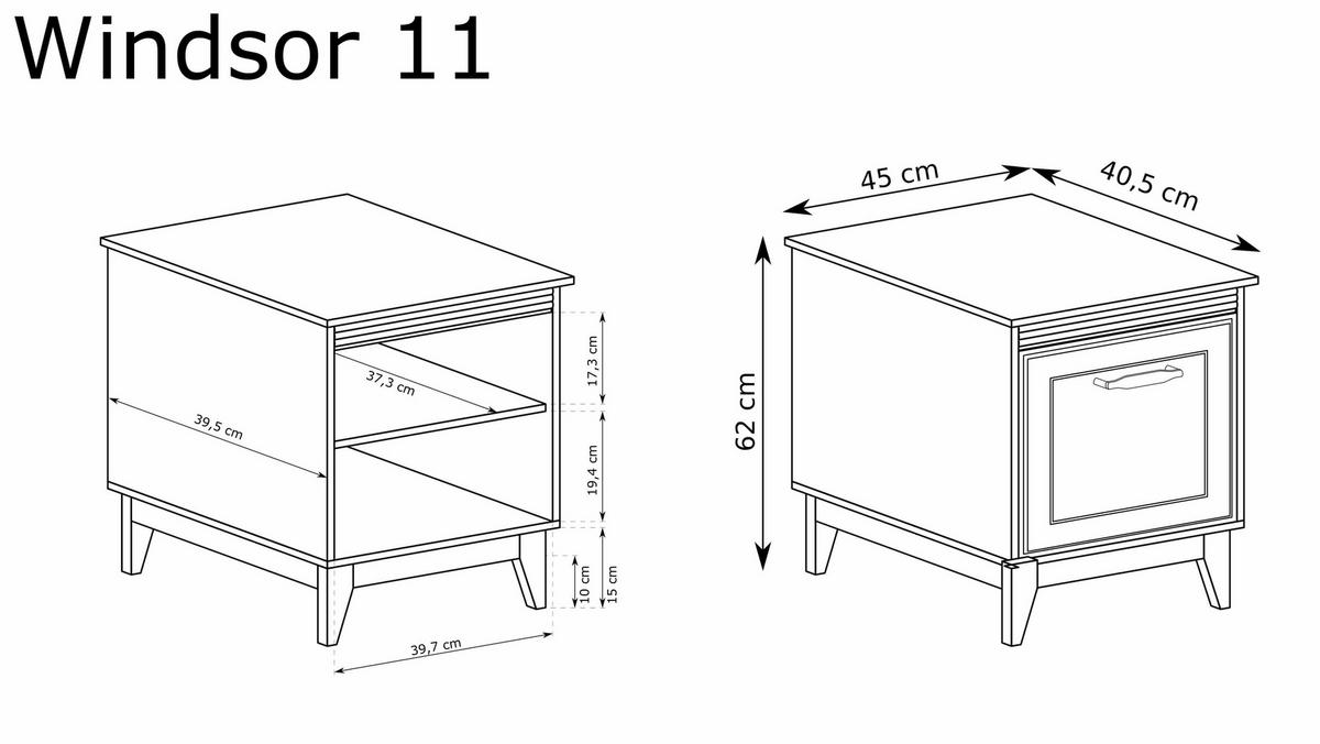 NACHTTISCH Windsor W-11 45 x 62 x 40,5 cm Kaschmir - Kaschmir/Eichefarben, Eichenholz/Holzwerkstoff (45/62/40.5cm) - Koseto
