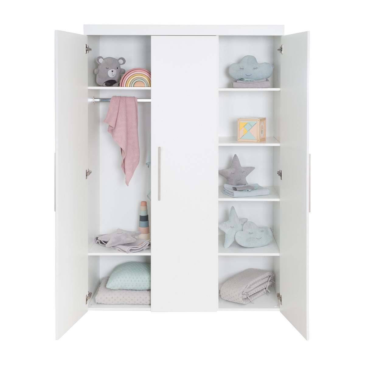 KLEIDERSCHRANK Kimi - Silberfarben/Weiß, Holzwerkstoff/Metall (138/195/52.5cm) - Roba