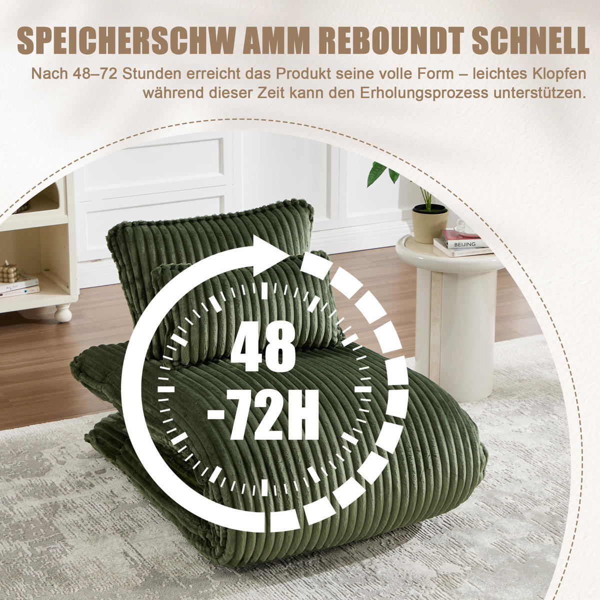 SCHLAFSESSEL 2-in-1, Cord, Metall--Rückenlehne, 227cm Länge, Grün - Grün, Textil/Metall (74.5/78.5/107cm) - LVHOM
