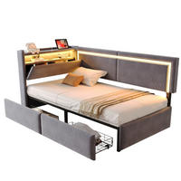 POLSTERBETT 90/200 cm aus Samt mit LED-Beleuchtung, USB-Anschlüssen und Stauraum - Dunkelgrau, Textil (90/200cm) - Flora Grace