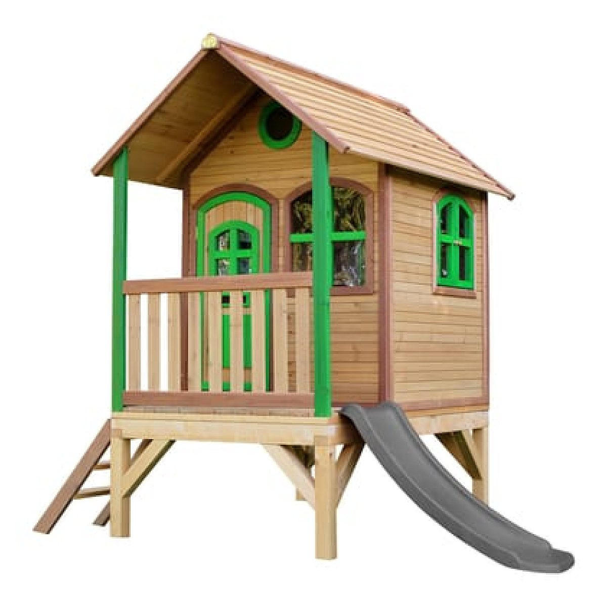 SPIELHAUS Tom braun-grünes mit grauer Rutsche - Braun, Holz (287/231/191cm) - Axi House