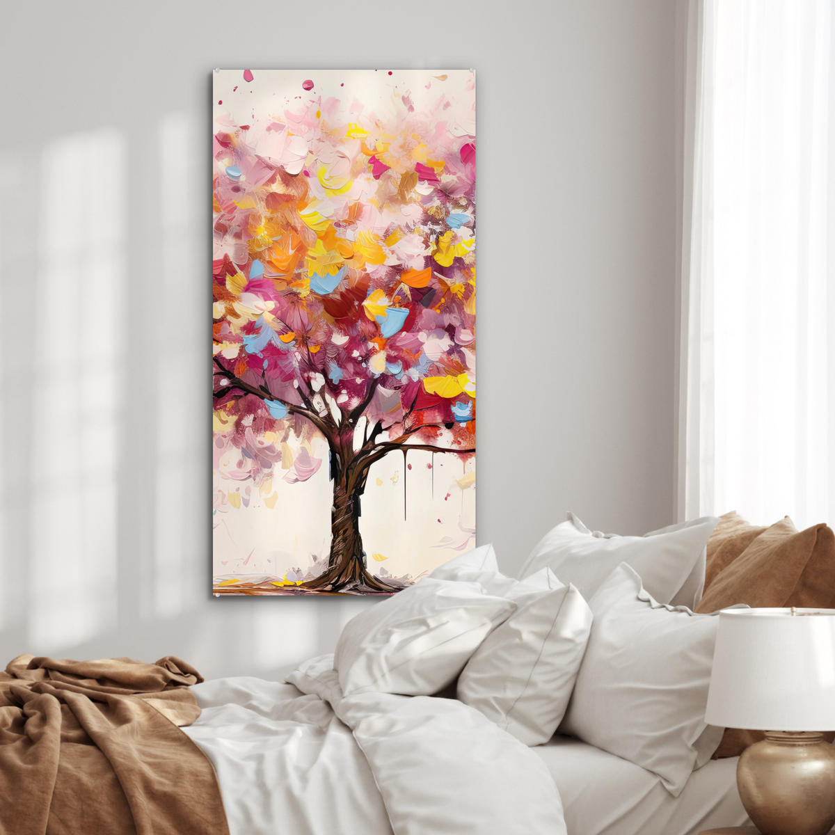 OBRAZ NA AKRYLOVOM SKLE Akvarel - Strom - Umenie - Abstraktné 60x120 cm - viacfarebná, sklo (60/120cm) - MuchoWow