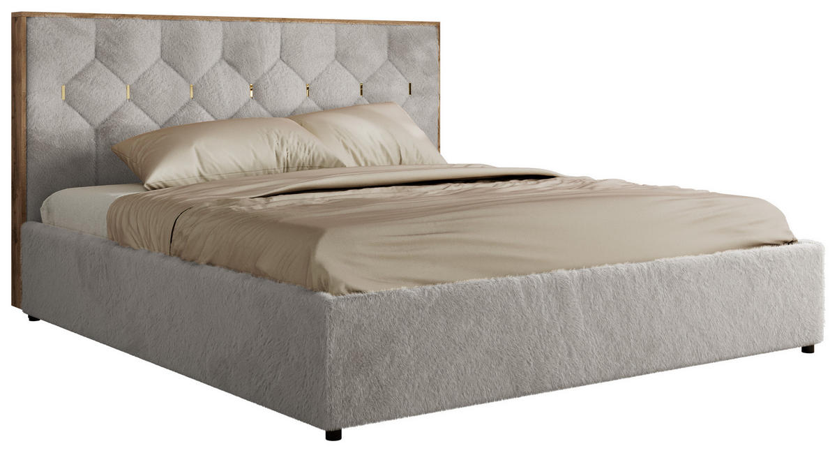 POLSTERBETT LARINO CLASSIC 180/200 - Hellgrau Plüsch - ohne Matratze - Hellgrau, Textil (180/200cm) - MKS