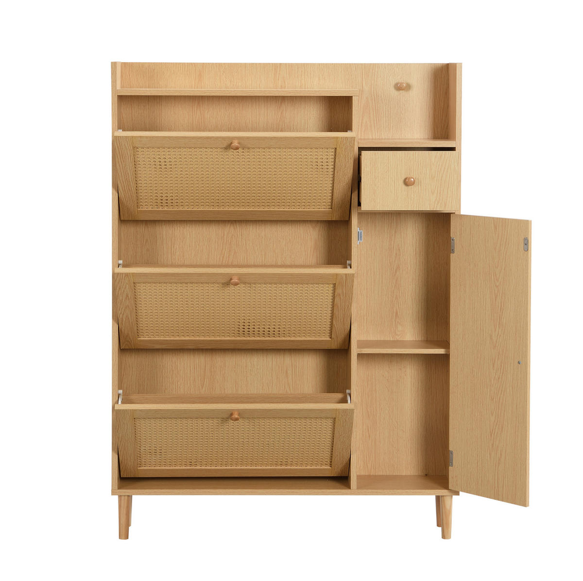 SCHUHSCHRANK 90/17/125 cm mit 3 Klappen, 1 Schublade und Rattan-Optik - Naturfarben, Holzwerkstoff (90/125/17cm) - BEAOK