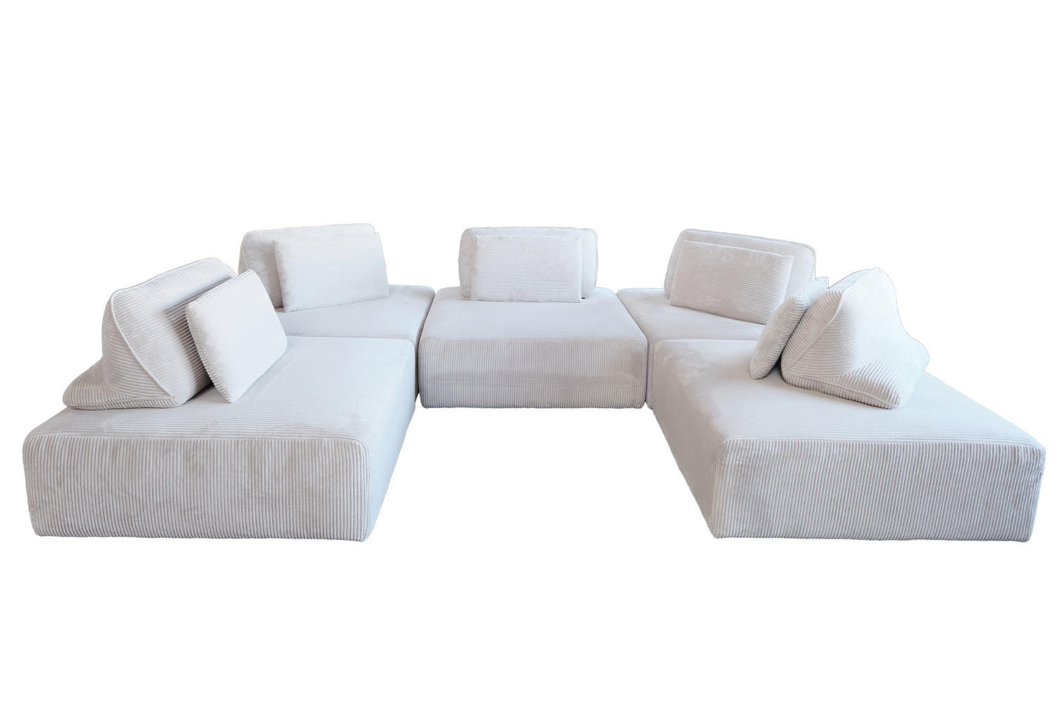 MODULSOFA WIOLO SOFT 5 MODULE 5 KISSEN Hellgrau Cord - Hellgrau/Schwarz, Kunststoff/Textil (333/84/222cm) - KAWOLA