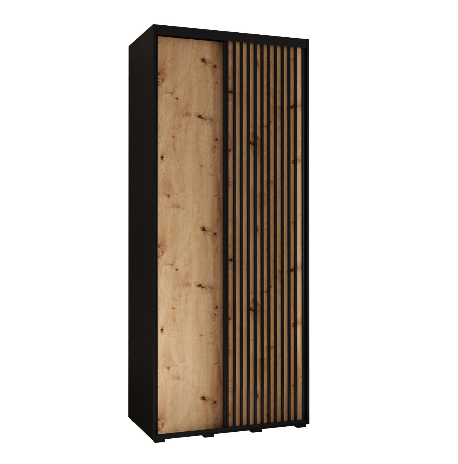 Abiks Möbel Schwebetürenschrank Schwarz, Eiche Artisan, Schwarz 100x205.2x45 cm