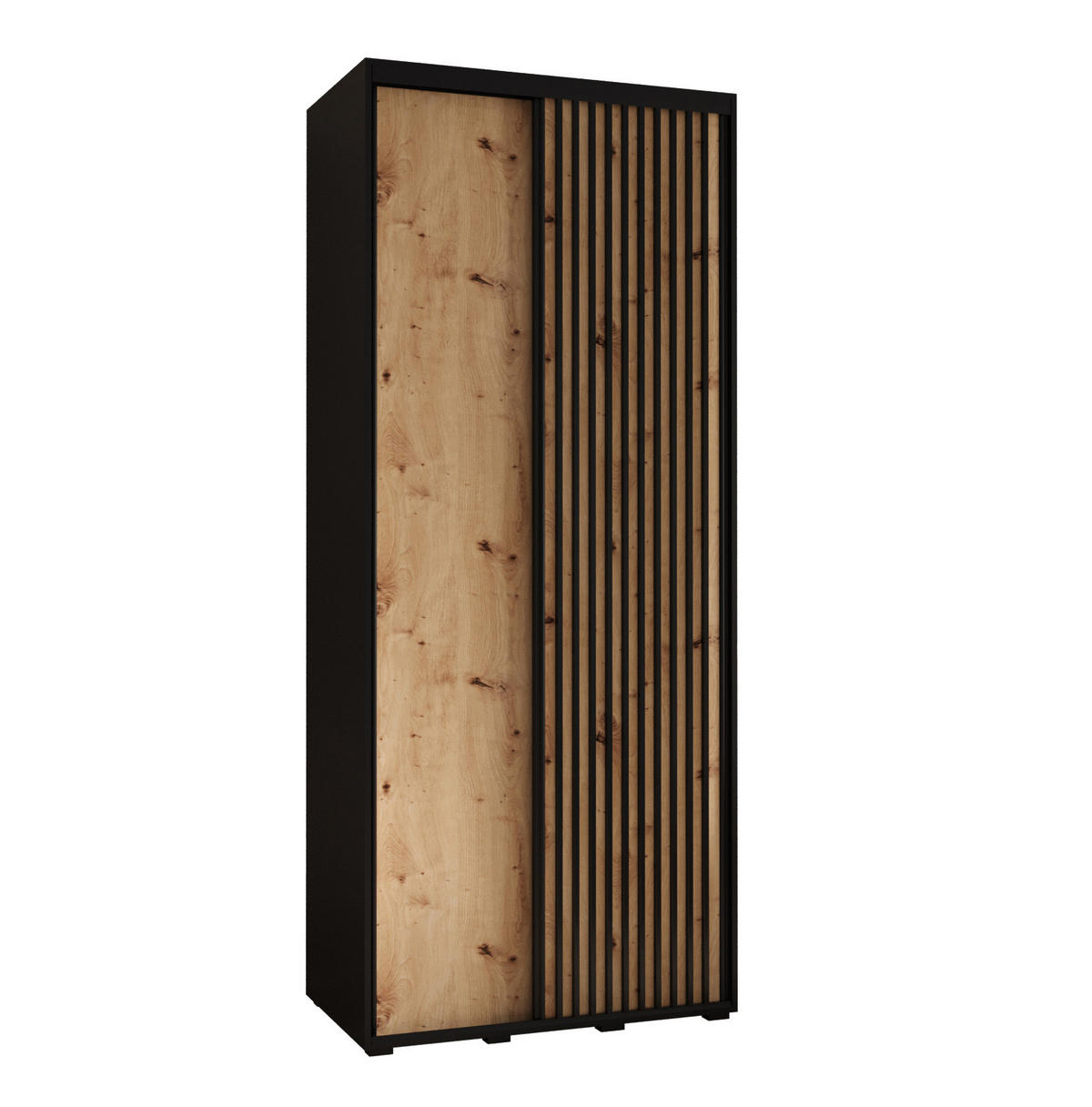 SCHWEBETÜRENSCHRANK 205,2/100/45 2-türig - Schwarz/Eiche Artisan, Holz/Metall (100/205.2/45cm) - Abiks Möbel