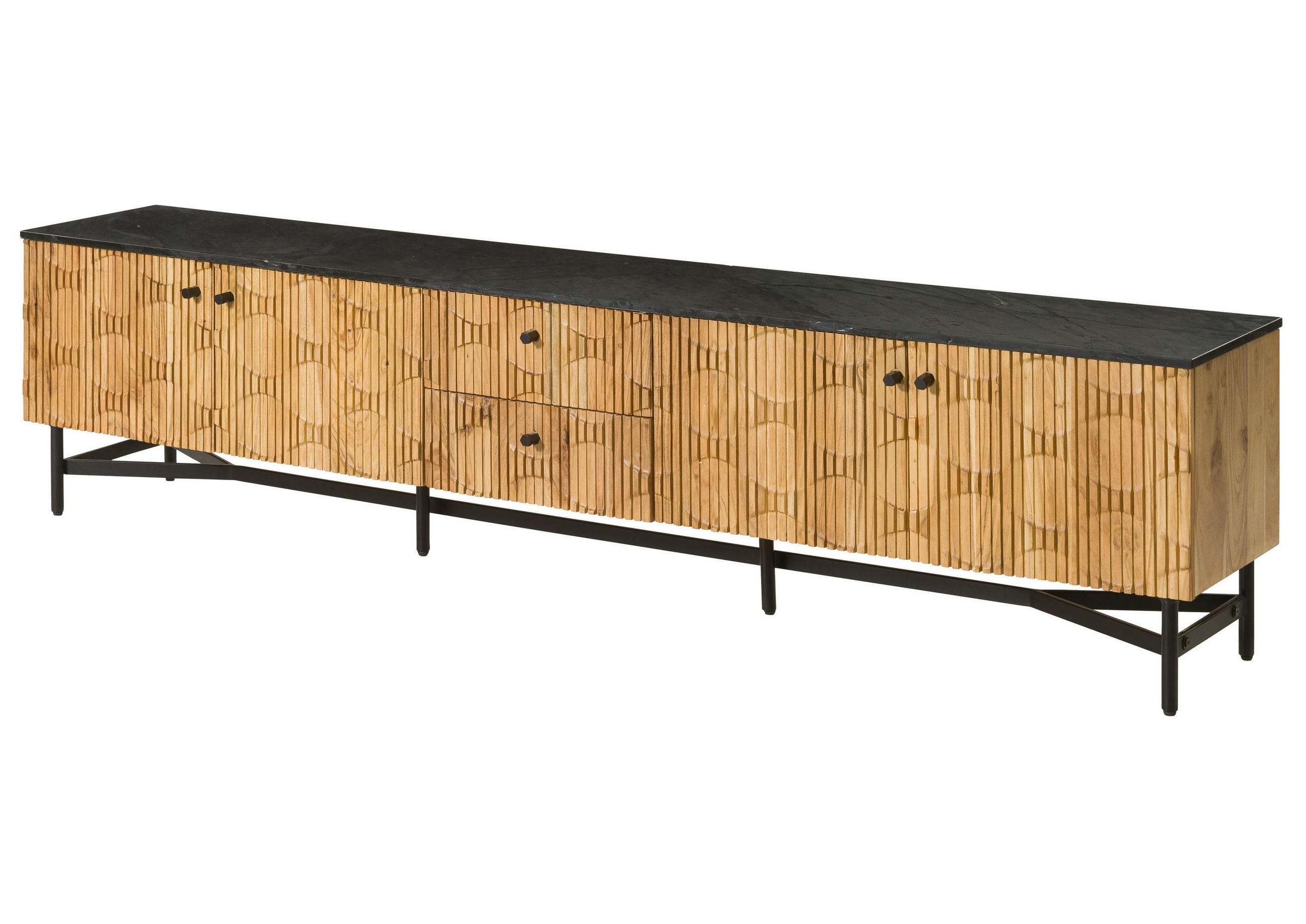 TV-BOARD Akazie 240x40x55 natur lackiert / Marmor schwarz LONDON #107 - Naturfarben, Holz (40/55/240cm) - Massivmoebel24