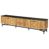 TV-BOARD Akazie 240x40x55 natur lackiert / Marmor schwarz LONDON #107 - Naturfarben, Holz (40/55/240cm) - Massivmoebel24