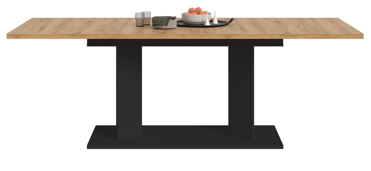 ESSTISCH Eiche Artisan, schwarz 140 - 180 - 220 x 90 cm, Küchentisch 2-fach ausziehbar - Schwarz/Eiche Artisan, Holzwerkstoff (90/140/76cm) - Inn.Furn