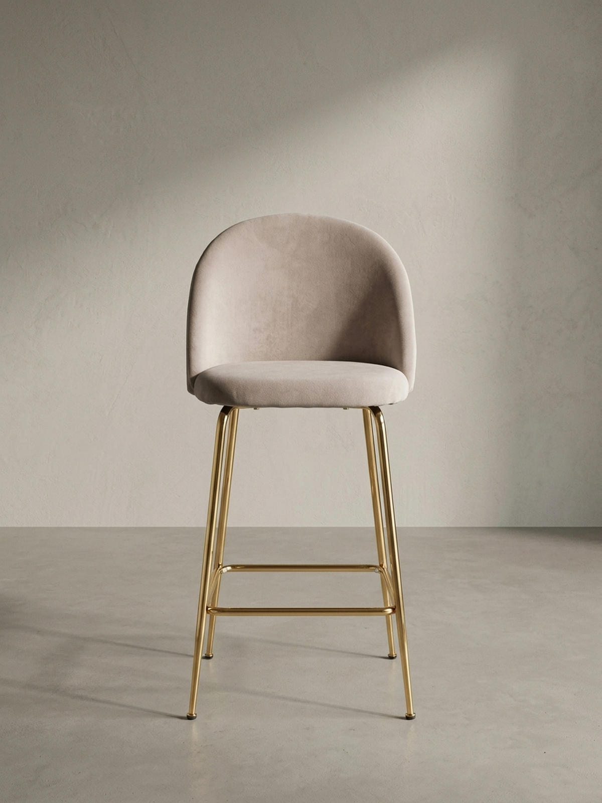 BARHOCKER 2er Set Samt Lehne Goldgestell Skandi-Stil Gepolstert, Beige 50x50x102 cm - Beige/Goldfarben, Textil/Metall (50/102/50cm) - KADIMA DESIGN