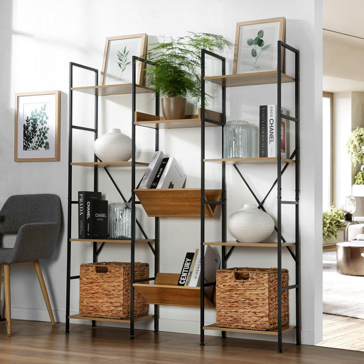 REGAL 11 Ebenen Industrial-Stil - L125 x H150 cm - Apfelbaumfarben, Holzwerkstoff (27/150/125cm) - Calicosy