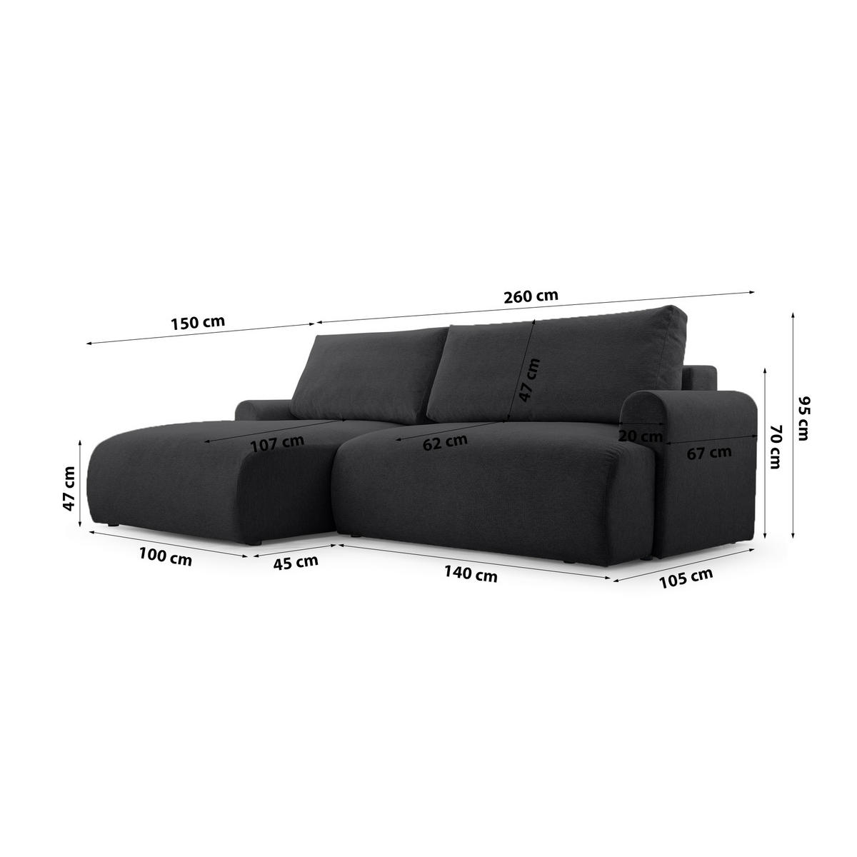 ECKSOFA mit Schlaffunktion Bordon, Schwarz - Schwarz, Textil (150/260cm) - Fedve