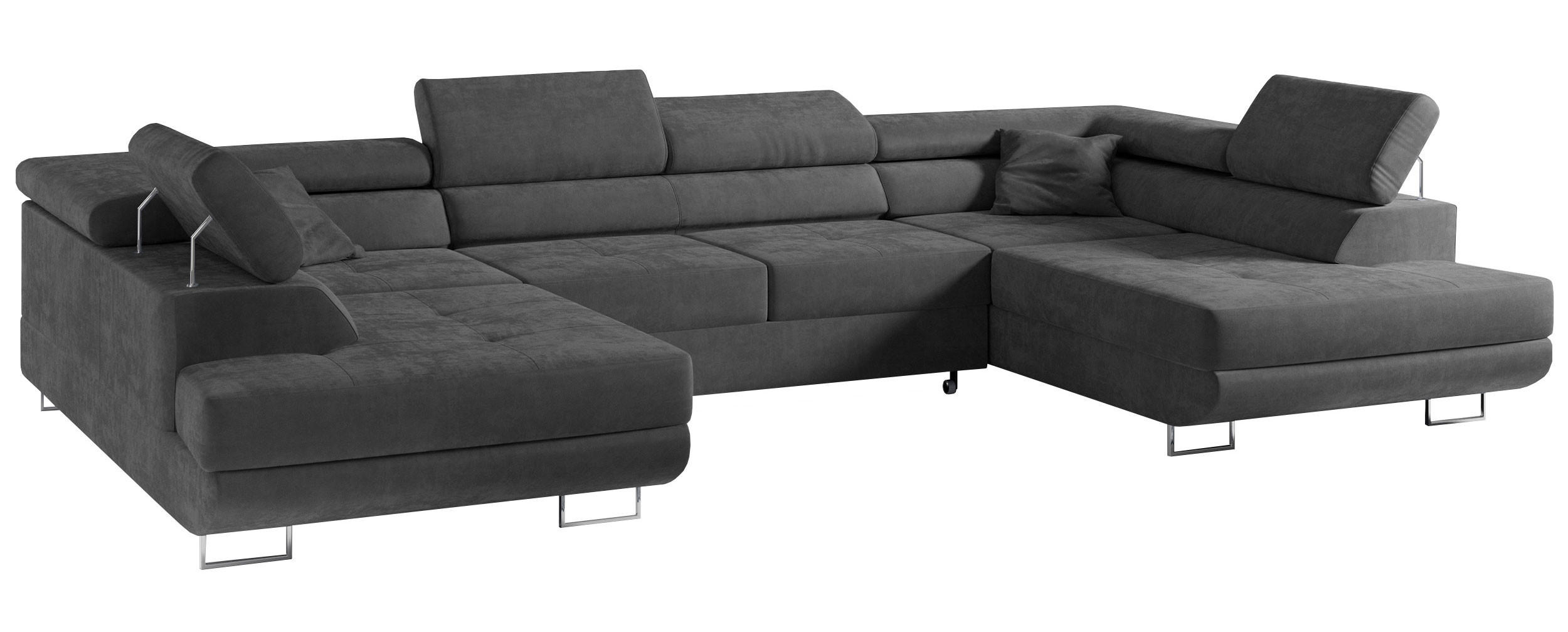 WOHNLANDSCHAFT GUSTAW U Dunkelgrau Velvet - Dunkelgrau/Silberfarben, Textil/Metall (340/55/205cm) - MKS