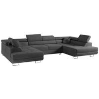 WOHNLANDSCHAFT GUSTAW U Dunkelgrau Velvet - Dunkelgrau/Silberfarben, Textil/Metall (340/55/205cm) - MKS