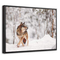 LEINWAND Bilder mit Rahmen - Wolf - Winter - Schnee - Natur - Tiere - 40x30 - Haselnussfarben, Textil (40/30cm) - MuchoWow