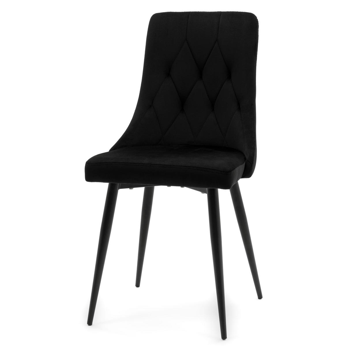 STUHL CAREN gepolstert mit Steppung - schwarz - Samt Velours - Schwarz, Metall (50/94/65cm) - NEW HOME