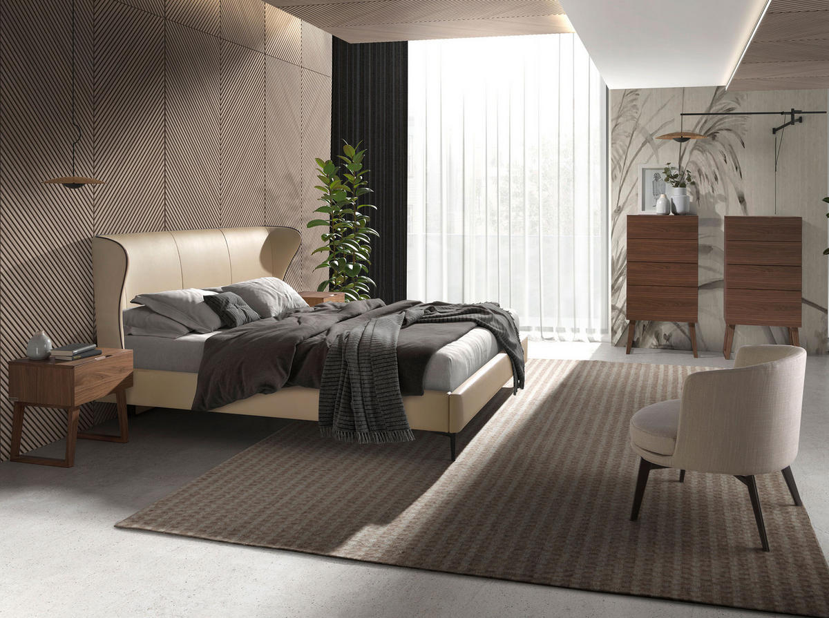 BETT Bett aus cremefarbenem Kunstleder 220/217/110 cm - Creme/Schwarz, Leder (180/200cm) - ANGEL CERDA