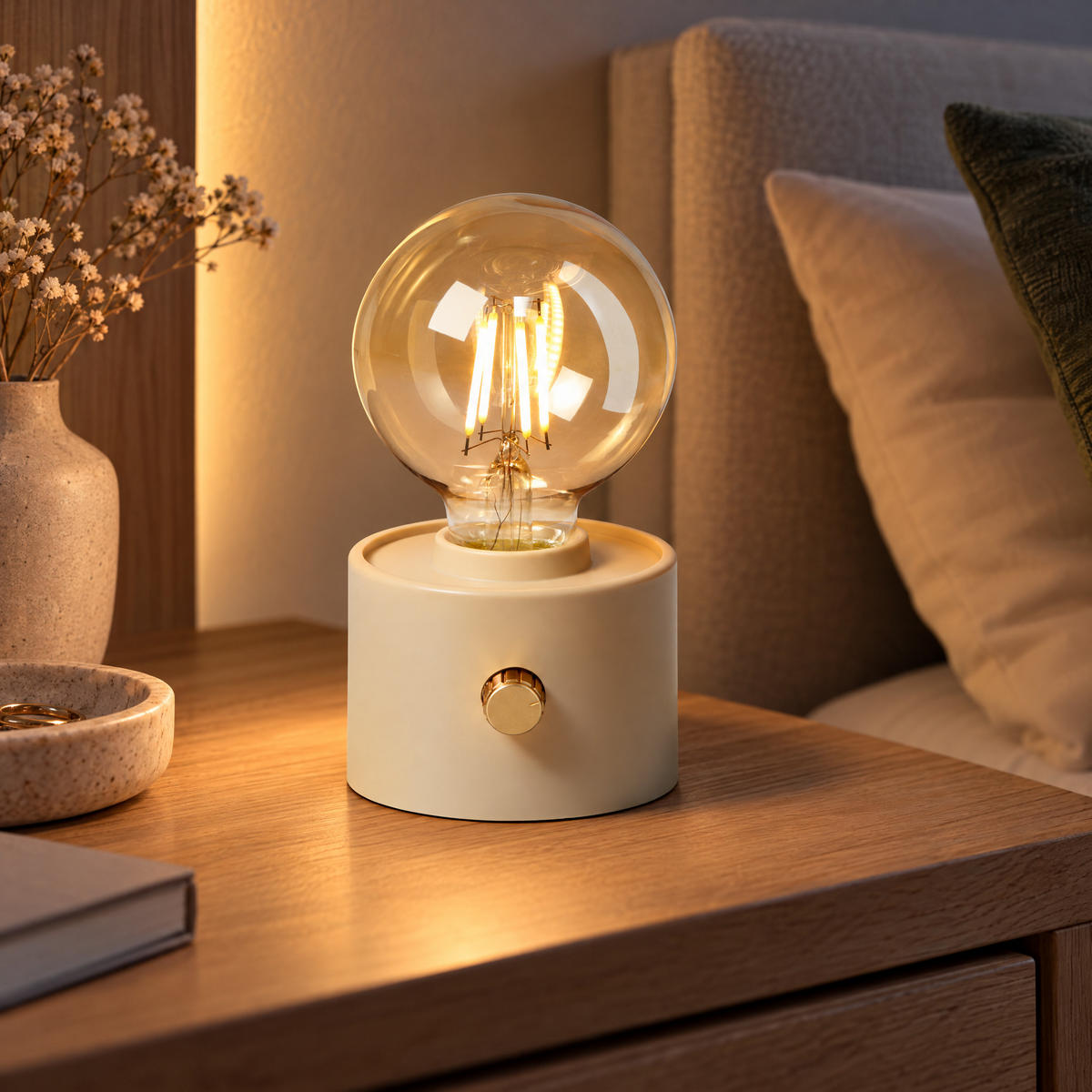 LED-AKKU-TISCHLEUCHTE Vintage dimmbar Drehschalter Edison-Birne USB-C Beige 50 lm - Beige, Kunststoff (10/8.7/16cm) - Northpoint
