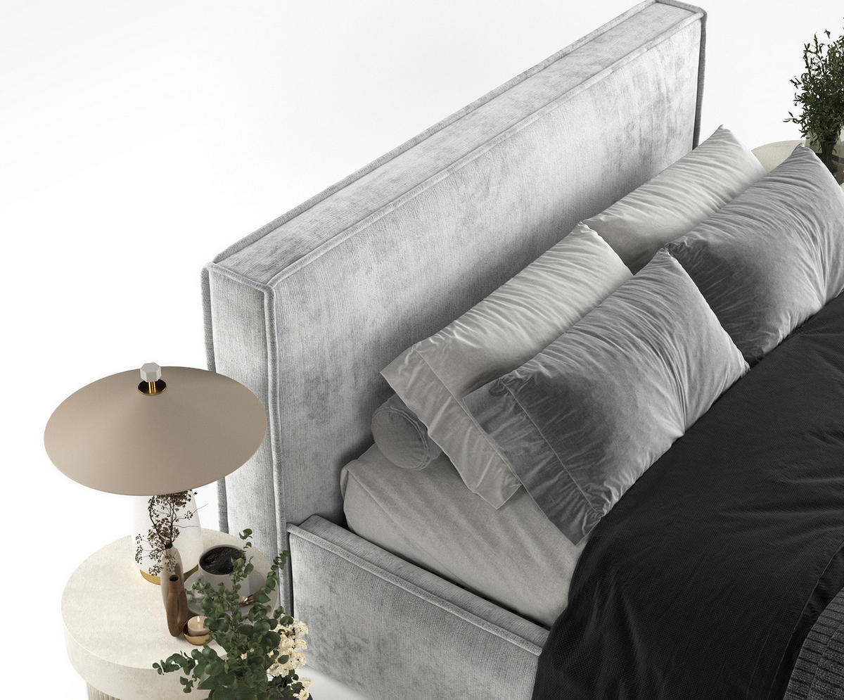 POLSTERBETT Lounge Hellgrau 180/200 cm im Chenille-Stoff - Hellgrau/Schwarz, Holz/Holzwerkstoff (180/200cm) - Maison de Reve