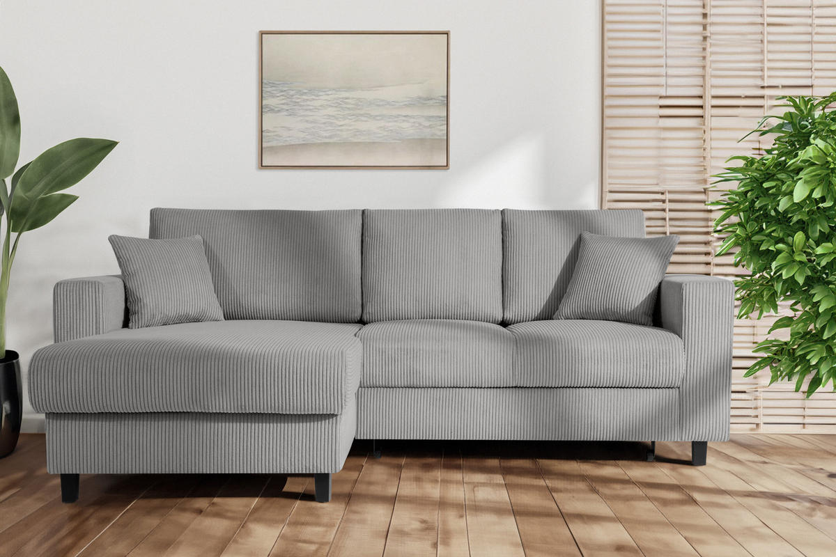 ECKSCHLAFSOFA EGRET Links mit Bettkasten, Cord-Stoff, dunkelgrau - Dunkelgrau, Textil (234/90cm) - KONSIMO®