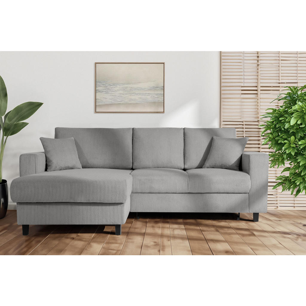 Thumbnail - Konsimo® Eckschlafsofa, Dunkelgrau, Textil, L-Form,L-Form, 234x90 cm, Hergestellt in Europa, Wohnzimmer, Sofas & Couches...