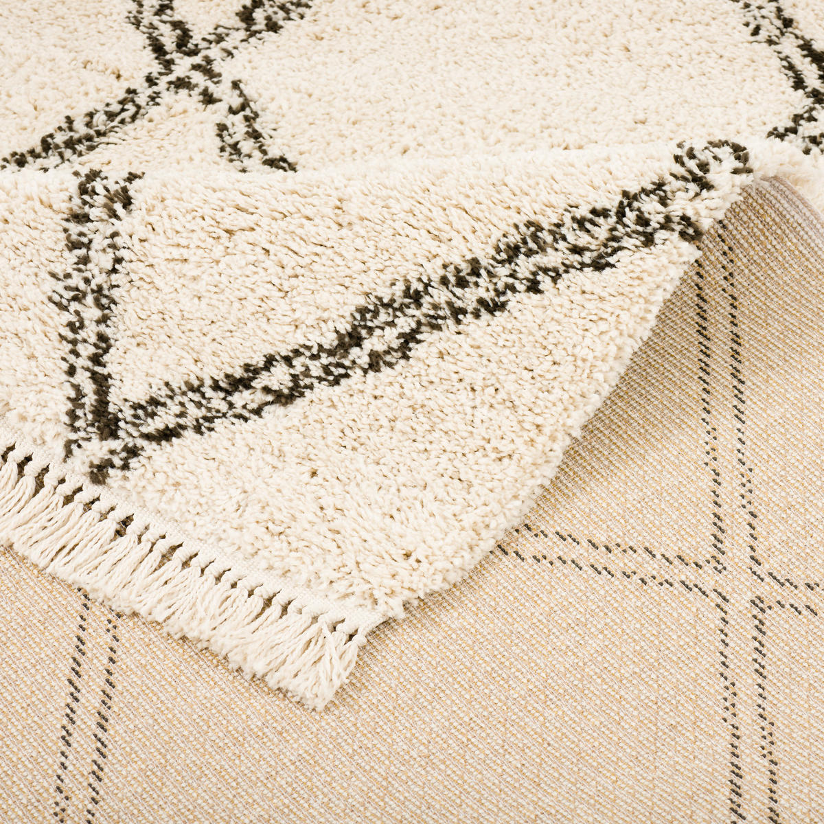 HOCHFLOR LANGFLOR SHAGGY TEPPICH BOHO RAUTEN - Creme, Textil (120/170cm) - Pergamon