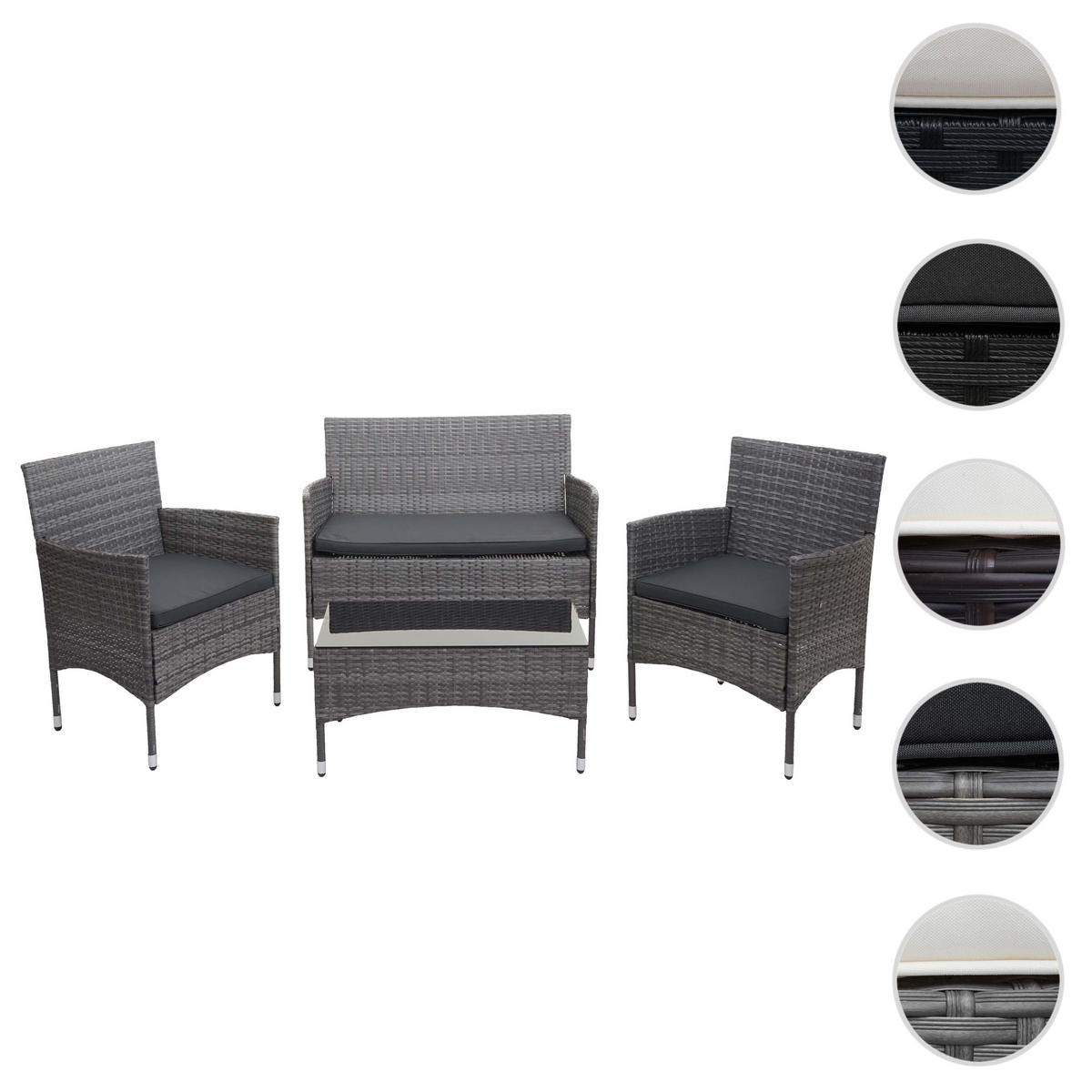 POLY-RATTAN GARNITUR Grau, Anthrazit - Anthrazit/Grau, Kunststoff - MCW
