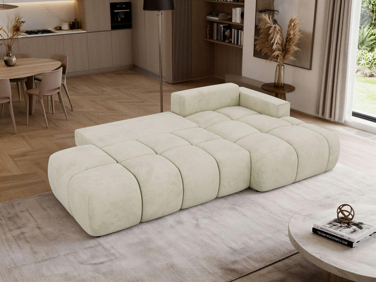 ECKSOFA LORAN L Beige Velvet - Rechts - Beige/Schwarz, Kunststoff/Textil (292/170cm) - MKS