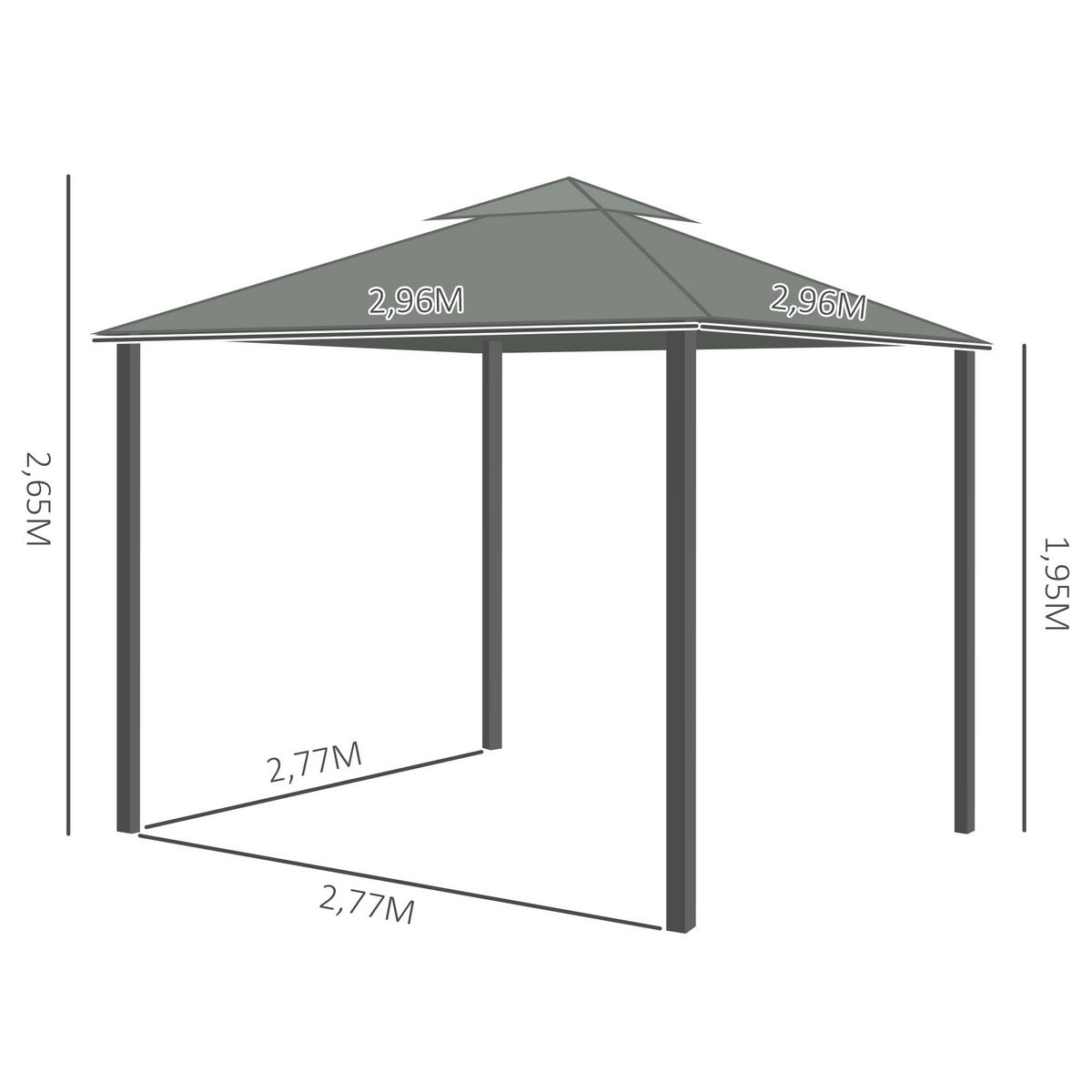 PAVILLON, Dunkelgrau, Aluminium, Metall, Polyester - Dunkelgrau, Metall (2.96/2.65/2.96cm) - Outsunny