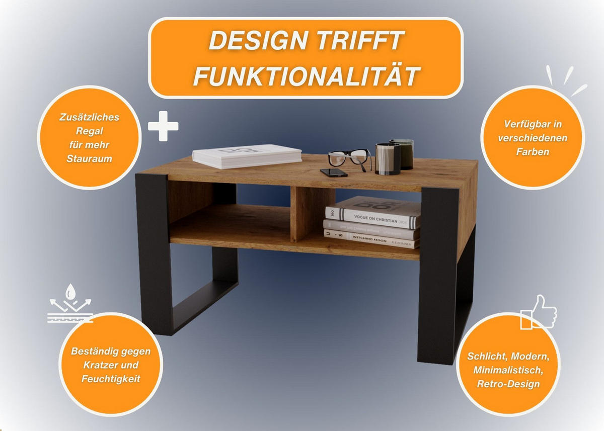 COUCHTISCH Holzwerkstoff rechteckig stabil Nussbaumfarben 45/53,6/92cm - Nussbaumfarben/Schwarz, Holzwerkstoff (53.6/92/45cm) - CraftPAK