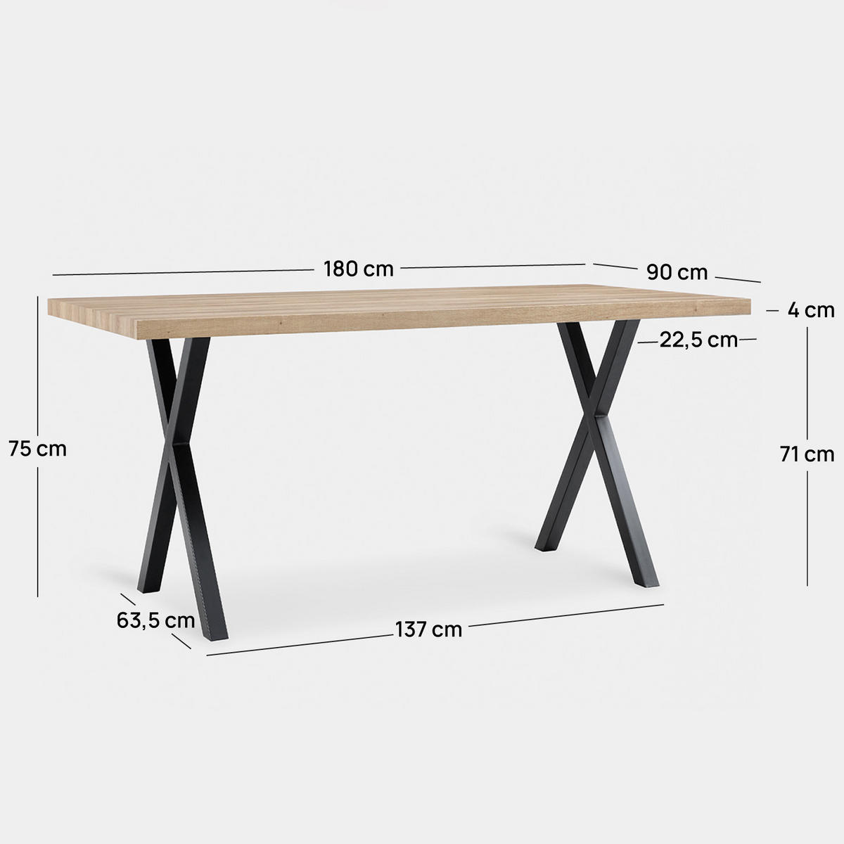 ESSTISCH Parks Schwarz 180 cm x 75 cm - Schwarz, Holzwerkstoff (90/180/75cm) - Klast Home
