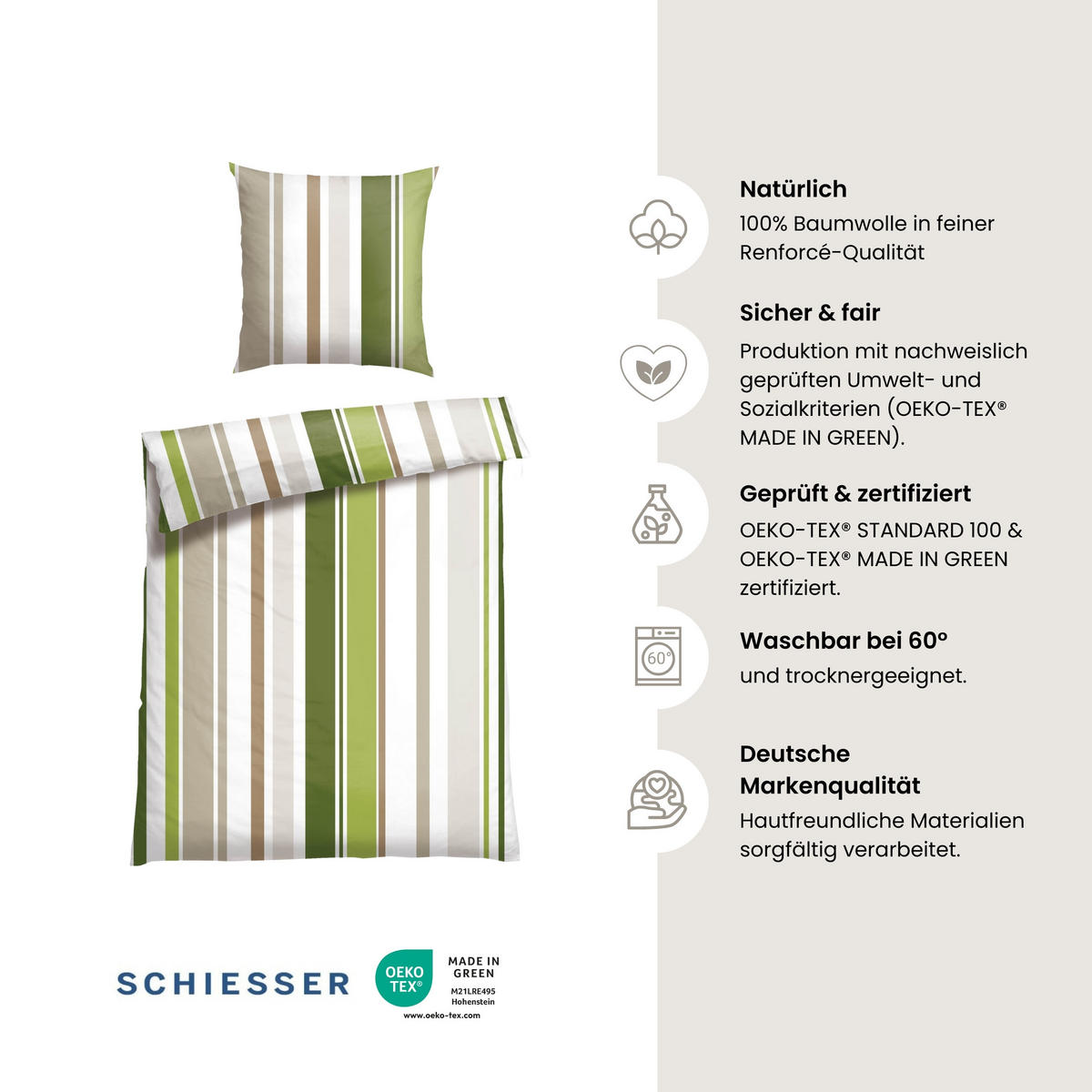 BETTWÄSCHESET Jade - Renforcé - 2-teilig - 155 x 220 cm - Grün - Grün, Textil (155/220cm) - SCHIESSER