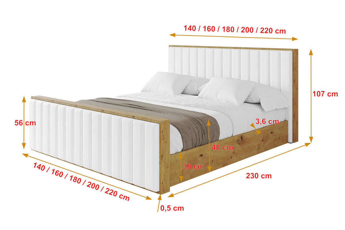 POLSTERBETT mit Bettkasten, Fußteil und Lattenrost, Boxbett mit Matratze H3/H4 - ENZO4-Z 120x200 Weiß Kunstleder - Weiß Hochglanz, Holzwerkstoff/Textil (120/200cm) - ALTDECOR
