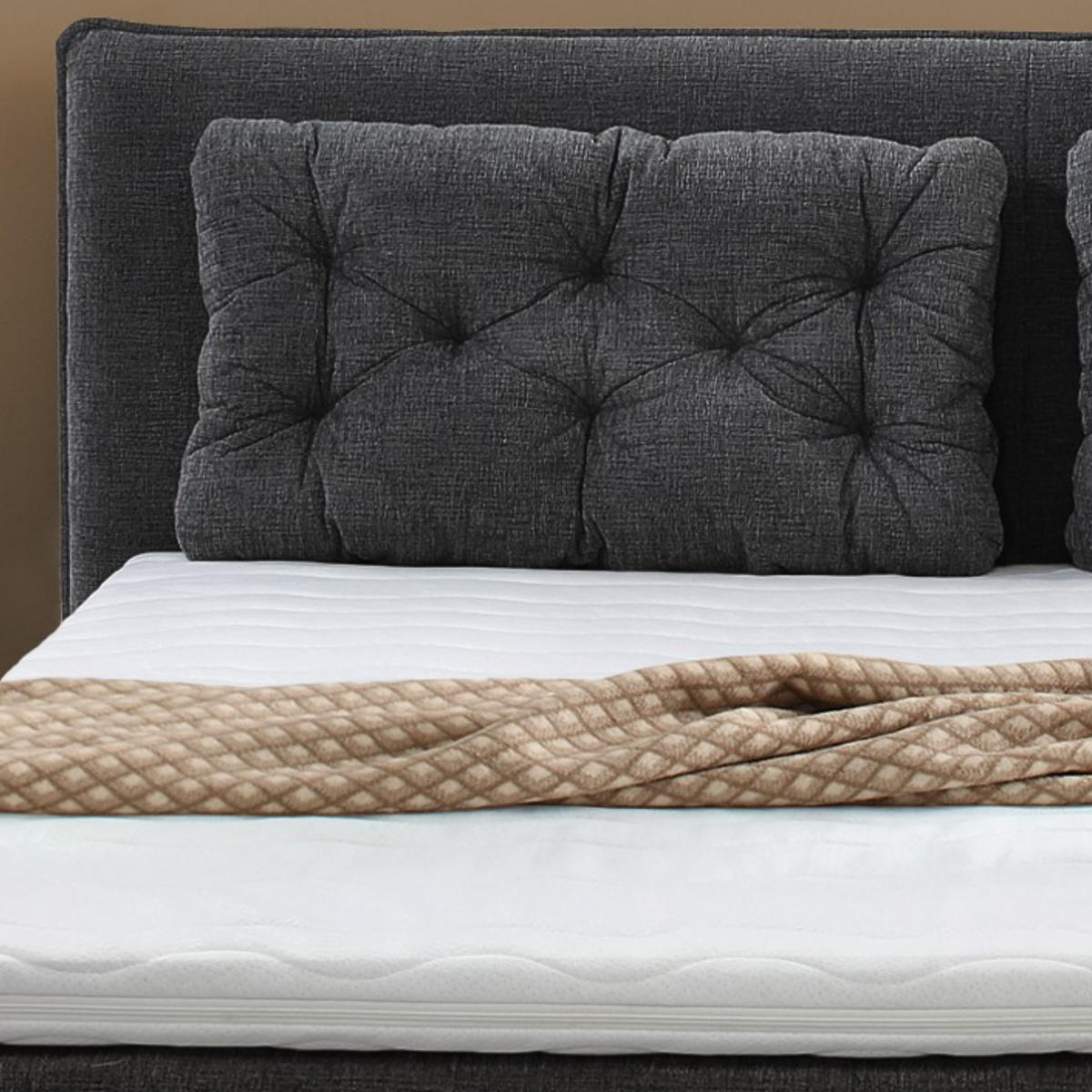 BOXSPRINGBETT 180x200 cm mit Bonell-Wende-Federkernmatratzen H2/H3, Bonell-Federkernpolsterung, PU-Schaum-Topper, 2 Kissen, Chenille Anthrazit / 20031 - Anthrazit/Schwarz, Textil/Metall (180/200cm) - luma-home