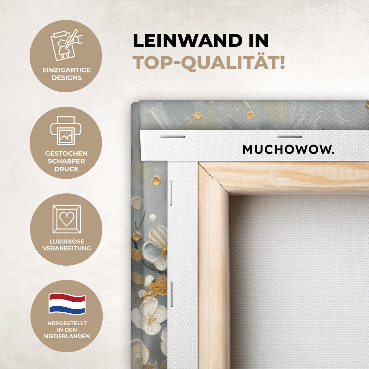 LEINWANDBILD Baum - Blumen - Weiß - Natur - Kunst Wandbilder 80x60 cm - Weiß, Textil (80/60cm) - MuchoWow