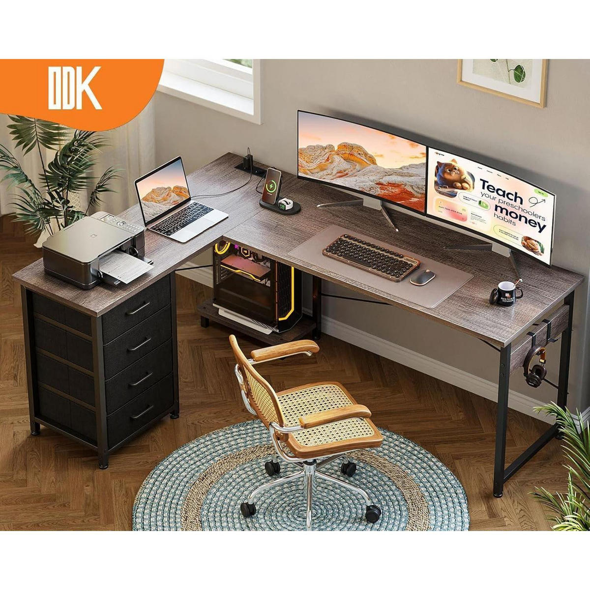ECKSCHREIBTISCH mit Steckdose und USB-Anschluss 155 x 110 cm - Grau, Holzwerkstoff (110/155/76cm)